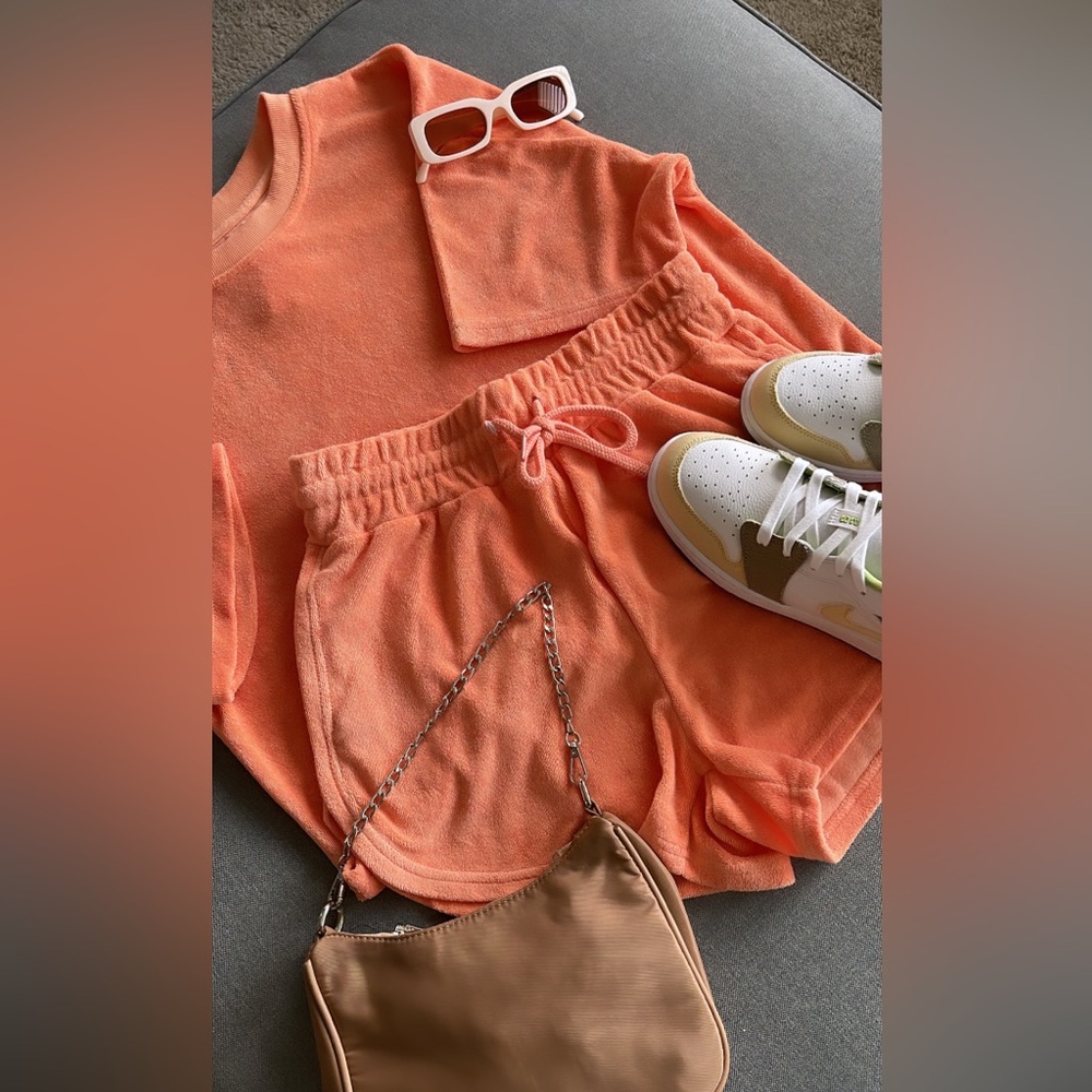 Cozy Women's Orange Terry Shorts and Top Set - Picture 6 of 6